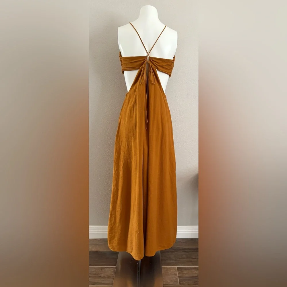 Banana Republic Manon Linen Blend Maxi Cutout Dress Sz 10 - Picture 7 of 15